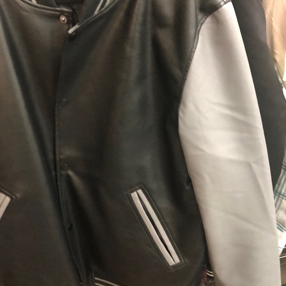 Slate and Stone Black and Gray Faux Leather Varsity Jacket - Picture 3 of 5